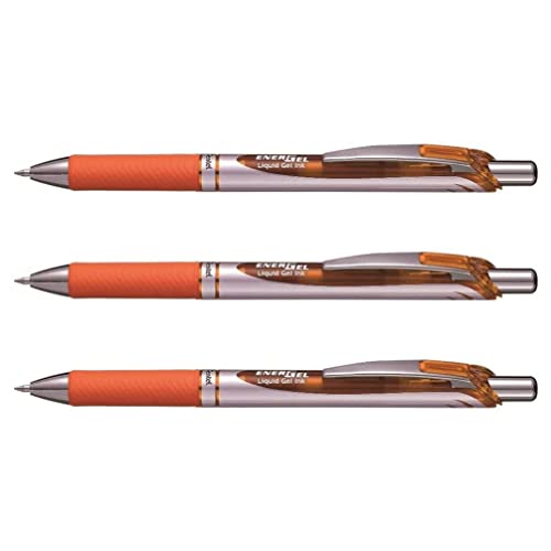 Pentel ENERGEL BL77 Set di 3 penne a sfera con inchiostro gel retrattile, punta 0,7 mm, colore: Arancione