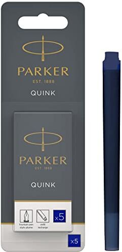 Parker Quink Ricariche per Penne Stilografiche, Cartucce Lunghe, Blu, Confezione da 5