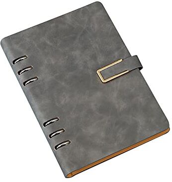 SEIWEI Quaderno A5 con copertina in pelle a 6 anelli, semplice diario con carta di ricarica, raccoglitore da viaggio per diario personale Planner Bussiness, grigio