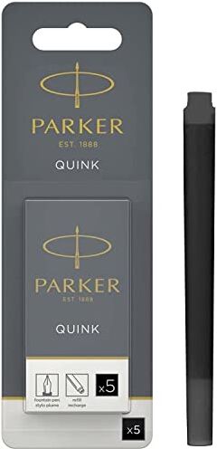 Parker Quink Ricariche per Penne Stilografiche, Cartucce Lunghe, Nero, Confezione da 5