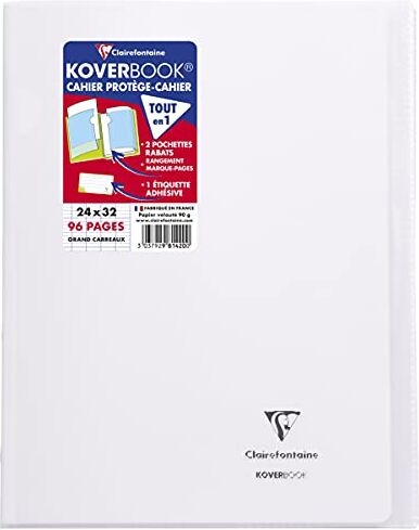 Clairefontaine QUADERNO a punto metallico Koverbook Incolore 24x32 cm 96 pagine a quadretti grandi Carta bianca 90g copertina in polipropilene