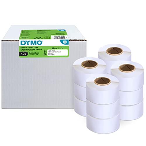 Dymo LW etichette originali per indirizzi, 28x89 mm, 12 rotoli da 130 etichette facili da staccare (1.560 pezzi), autoadesive, per etichettatrici LabelWriter