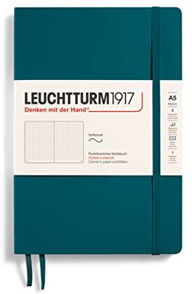 LEUCHTTURM1917 Taccuini Medium (A5), Copertina morbida, 123 pagine numerate, Pacific Green, Puntini