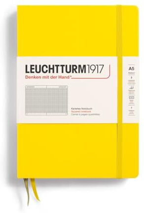 LEUCHTTURM1917 Taccuini Medium (A5), Copertina rigida, 251 pagine numerate, Giallo Limone, Quadretti