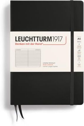 LEUCHTTURM1917 300612 Taccuini Medium (A5), Copertina rigida, 251 pagine numerate, Nero, Righe