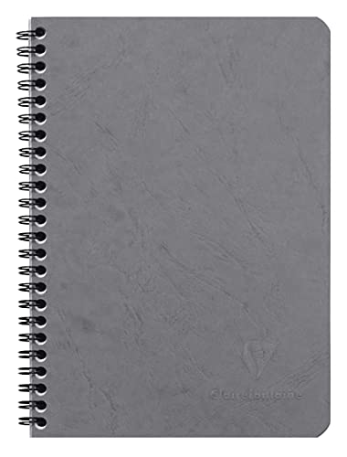 Clairefontaine collezione Age Bag Quaderno a spirale grigio A5 14,8x21 cm 100 pagine a quadretti piccoli Carta Bianca 90 g Copertina in carta Lustrée a grana grossa effetto cuoio