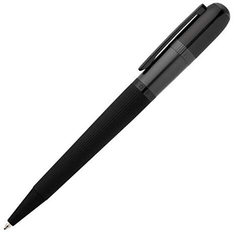 Boss HUGO Penna a sfera CONTOUR Black. Penna contemporanea a contrasto dall'aspetto classico e arrotondata con linee finemente incise ed elementi decorativi sulla bocca