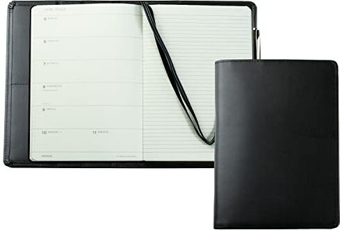 DELMON VARONE - FINE LEATHERGOODS MADE IN GERMANY DELMON VARONE 2023 Libro Calendario DIN A5 pelle in 5 lingue (anche italiano) Diario Quaderno con copertina rigida Taccuino Calendar (Agenda) settimanale con passante per penna, fessure e nastro