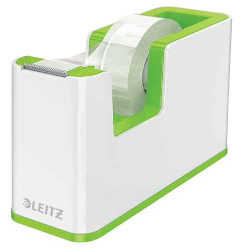 Leitz Dispenser per nastro adesivo Dual Color, Base appesantita, Nastro incluso, Gamma WOW, Bianco/Verde,