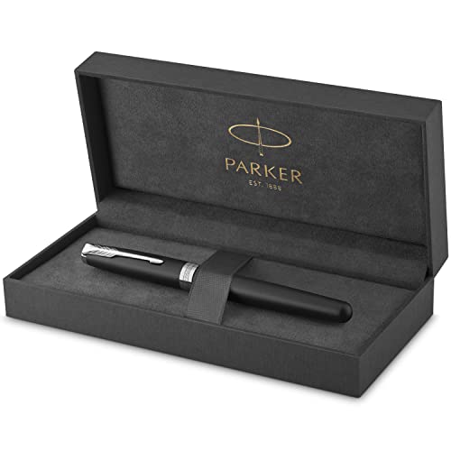 Parker Sonnet Penna Stilografica, Laccatura di Colore Nero Opaco con Finiture in Palladio, Pennino Sottile, Confezione Regalo