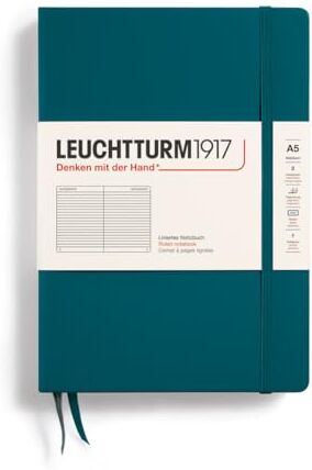 LEUCHTTURM1917 Taccuini Medium (A5) Copertina rigida, 251 pagine numerate, Righe, Pacific Green