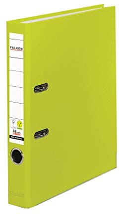 FALKEN Originale  Cartella in plastica color PP. Made in Germany. 5 cm Slim DIN A4 Neon Green Raccoglitore ad anelli Cartella di file Vegan Cartella per lettere Cartella per ufficio Cartella