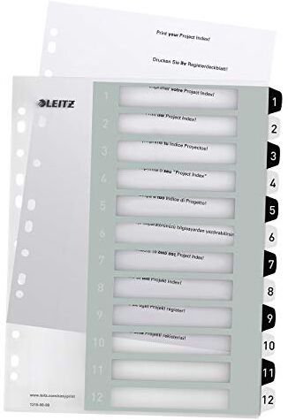 Leitz Rubrica con Tasti 1-12, Stampabile Al Pc, Formato A4, Formato Extra Largo, Polipropilene Robusto, Bianco/Nero, Gamma Wow,