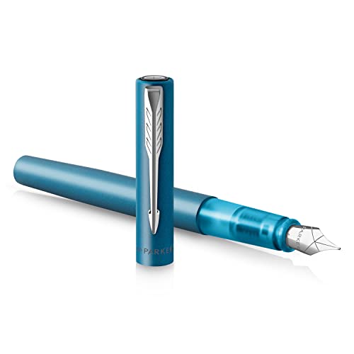 Parker Penna stilografica Vector XL   Laccatura teal metallizzato su ottone   Pennino sottile con ricarica di inchiostro blu   Confezione regalo