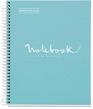 Miquelrius Taccuino A5 Punti Notebook, 1 Striscia Colorata, 80 Fogli A Righe Punteggiate Dots, Carta 90 G Microperforata Con 2 Fori Per 2 Anelli, Copertina Di Cartone Sottile, Blu