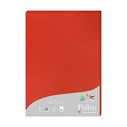Clairefontaine 224267C Astuccio da 25 fogli Formato A4 (21x29,7cm) 210g/m² Colore rosso Corallo- Inviti Eventi e Corrispondenza Gamma Pollen Carta Premium Liscia