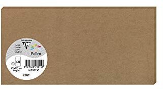 Clairefontaine Pacco da 25 biglietti- Formato DL (10,6x21,3cm) 210g/m² Colore Kraft -Inviti Eventi e Corrispondenza Gamme Pollen Carta Premium Liscia