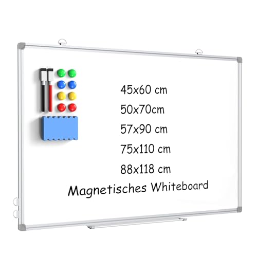 Boss Lavagna magnetica, 80 x 100 cm cornice in alluminio, lavagna bianca cancellabile a secco, lavagna magnetica da parete, appesa a muro…