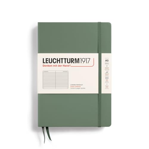 LEUCHTTURM1917 Taccuini Medium (A5), Copertina rigida, 251 pagine numerate, Olive, Righe