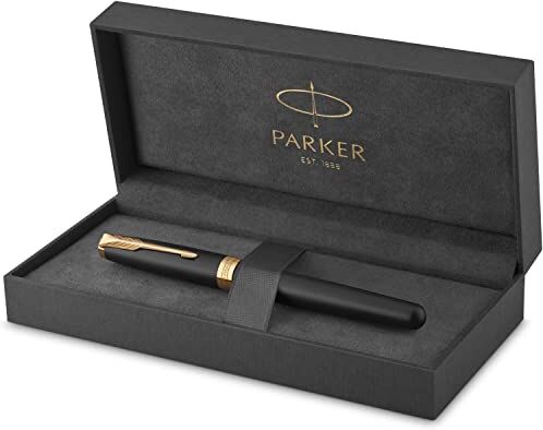 Parker Sonnet Penna Stilografica, Laccatura Di Colore Nero Opaco Con Finiture In Oro, Pennino Medio, Confezione Regalo, Nero (Lacca Nera Opaca)/Oro (Finiture), 1 Unità (Confezione da 1)