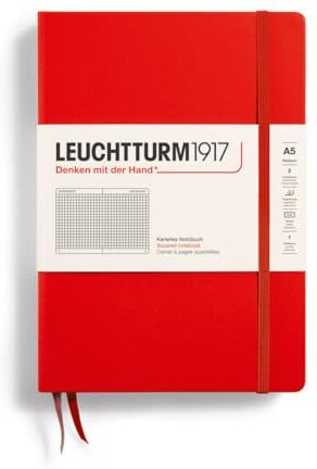 LEUCHTTURM1917 Taccuini Medium (A5), Copertina rigida, 251 pagine numerate, Rosso, Quadretti