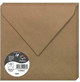 Clairefontaine Pacco da 20 Buste gommate Formato Quadrato (16,5x16,5cm) 120g/m² Colore Kraft -InvitI Eventi e Corrispondenza Gamma Pollen Carta Premium Liscia