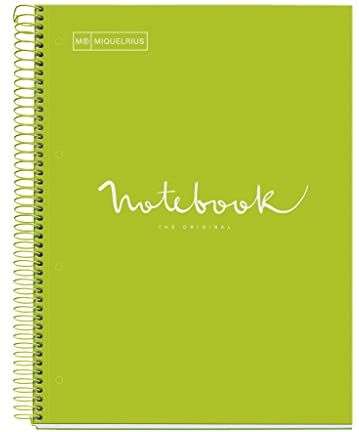 Miquelrius Quaderno Notebook Emotions, 1 Banda Colorata, A4, 80 Fogli A Righe Orizzontali Da 7 Mm, 4 Fori Copertina In Cartone Rigido, Lime, 90 g