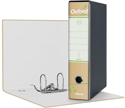 Esselte OXFORD GREEN G85 Registratore con Custodia, con Meccanismo N.1 in Formato Protocollo (23x33) con Dorso da 8 cm, Avana, 100% Carta Riciclata, Conf. da 6 pezzi,