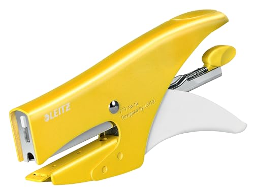 Leitz Cucitrice a pinza, Capacità 15 fogli, Design ergonomico in metallo, Include punti, Gamma WOW, 55312016 Giallo