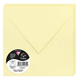 Clairefontaine Pacco da 20 Buste gommate Formato Quadrato 16,5x16,5cm 120g/m² Colore canarino -Inviti Eventi e Corrispondenza Gamma Pollen Carta Premium Liscia