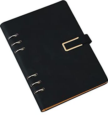 SEIWEI Quaderno A5 con copertina in pelle a 6 anelli, semplice diario con carta di ricarica, raccoglitore da viaggio per diario personale Planner Bussiness, nero