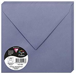 Clairefontaine Pacco da 20 Buste gommate Formato Quadrato 16,5x16,5cm 120g/m² Colore blu Myosotis -Inviti Eventi e Corrispondenza Gamma Pollen Carta Premium Liscia