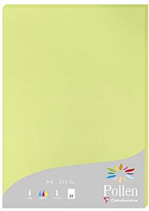 Clairefontaine Astuccio da 25 fogli Formato A4 (21x29,7cm) 210g/m² Colore verde germoglio Inviti Eventi e Corrispondenza Gamma Pollen Carta Premium Liscia