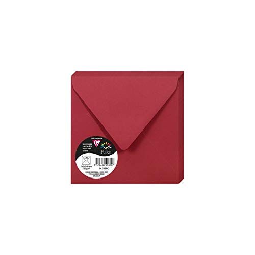 Clairefontaine Pacco da 20 Buste gommate Formato Quadrato 14x14cm 120g/m² Colore rosso ribes -Inviti Eventi e Corrispondenza Gamma Pollen Carta Premium Liscia