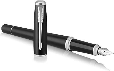 Parker Urban penna stilografica, Muted Black (nero) con dettagli cromati, pennino medio e inchiostro blu ()