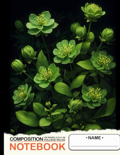Stanley Composition Notebook College Ruled: Tiny Green Flowers with Dark Background, Ideal for Art and Inspiration, Size 8.5x11 Inches, 120 Pages