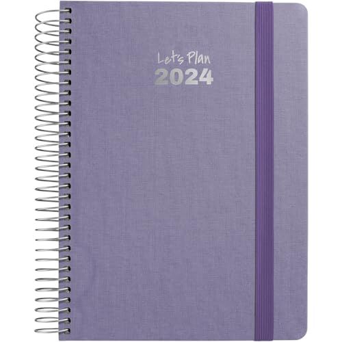 Grafoplás Agenda Spirale 2024   Blu Lavanda   15 x 21 cm   Spagnolo   Giorno Pagina   Copertina rigida foderata in tessuto   Chiusura in gomma   Serie Fancy   Da gennaio a dicembre 24   Perfetta per