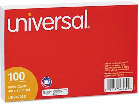 Universal Ruled Index Cards, 4 x 6, White, 100 per Pack [set di 5]