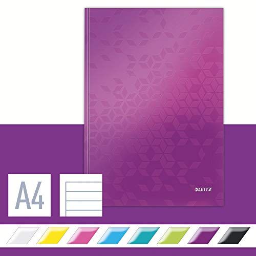 Leitz WOW Quaderno a Righe per Appunti con Copertina Rigida, Formato A4, 160 Pagine, Carta 90 gr/mq Certificata FSC, Viola, 46251062