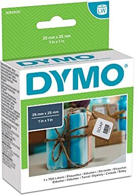 Dymo ® Etichetta LabelWriter Autoadesiva Rimovibile, Carta 25 x 25 mm, Bianco (750 Pezzi), Riceverete 1 Confezione da 750 pezzi