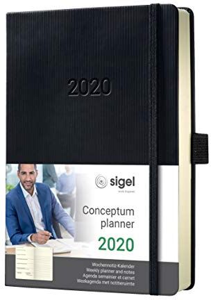 Sigel Agenda-taccuino settimanale 2020, ca. A5, nera, copertina rigida, Conceptum