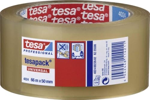 Tesa Pack 4024 Nastro adesivo universale in polipropilene, confezione da 36 pezzi, nastro per imballaggio in pellicola di polietilene, nastro di spedizione per rotolamento silenzioso, resistente