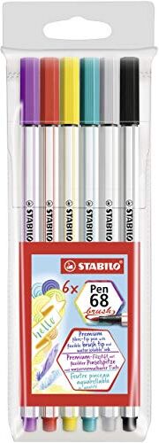 Stabilo Pennarello Premium con punta a pennello  Pen 68 brush Astuccio da 6 con 6 colori assortiti