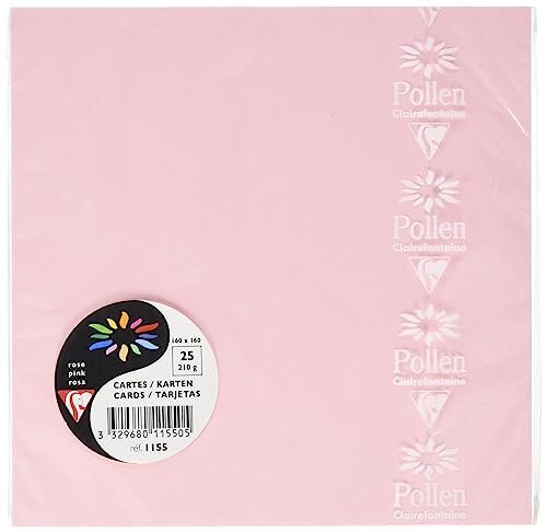 Clairefontaine Pacco da 25 biglietti Formato Quadrato 16x16cm 210g/m² Colore rosa Biglietti d'invito e Corrispondenza Gamma Pollen Carta Premium Liscia