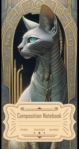 Stanley Composition Notebook College Ruled: Esoteric Egyptian Cat with Symbols and Sigils, Art Deco and Psytrance Inspired, Dreamland Atmosphere, Ideal for Writing, Size 8.5x11 Inches, 120 Pages