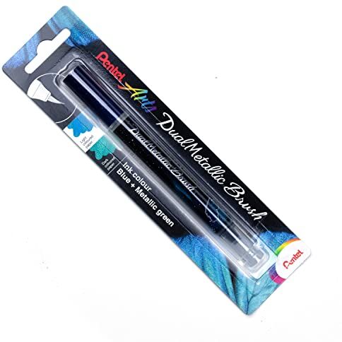 Pentel XGFH Dual Metallic Brush, pennello con inchiostro doppio colore verde + blu metallizzato 1 pz