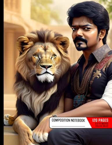 Stanley Composition Notebook College Ruled: Actor Vijay with Lion, Ideal for Fans, High Quality, Size 8.5x11 Inches, 120 Pages