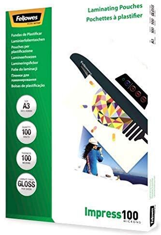 Fellowes Pouches Lucide Impress100, Formato A3, 100 Micron, Confezione da 100 Pezzi