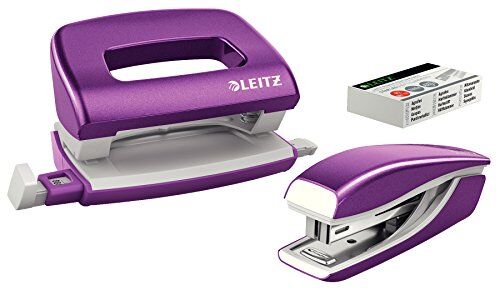 Leitz Set Mini Cucitrice e Perforatore, Capacità fino a 10 Fogli, Punti Inclusi, WOW NeXXt Series, , Viola