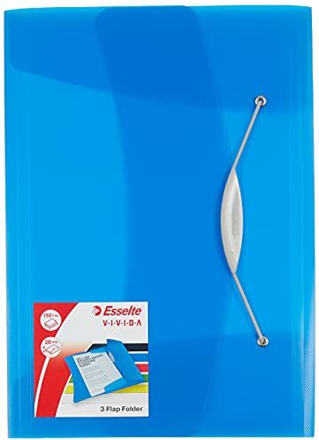 Esselte VIVIDA Cartella a 3 lembi con elastico PPL dim. 23,4 x 32 cm Cap. 150 fogli Blu VIVIDA